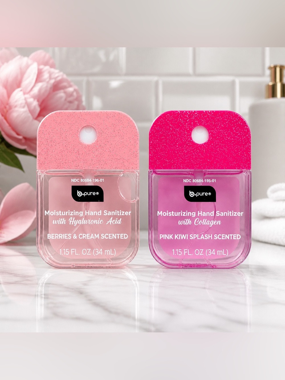 B Pure Moisturizing Hand Sanitizer- Pink Kiwi + Berries & Cream Glitter Top Duo